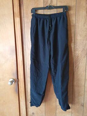 OuterSport Navy Blue Nylon Pants Size Large Elastic Drawstring Waist Zip Cuffs